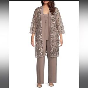 R&M Richards Elegant mocha embroidered sequin 3-Piece Set